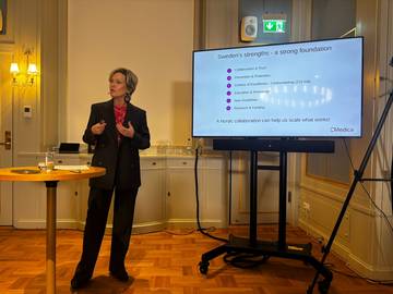 A speaker presenting “A Nordic collaboration can help us scale what works!”